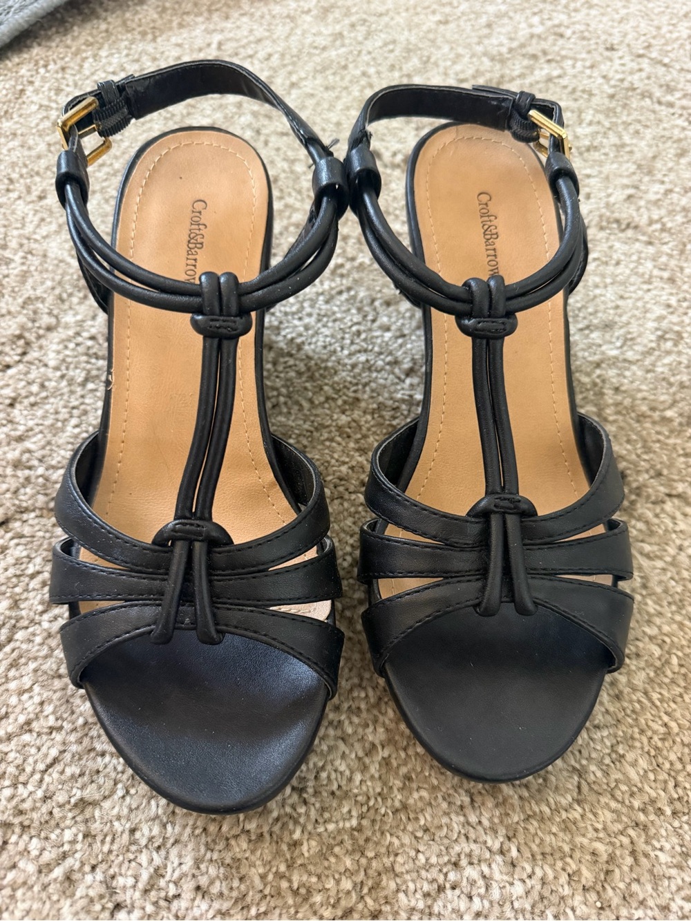 croft & barrow Black Strappy T‑Bar Women's Sandals
